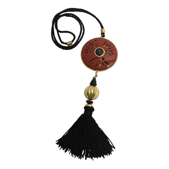 YVES SAINT LAURENT Vintage Opium Pendant & Gold Bead Black Tassel Necklace - theREMODA