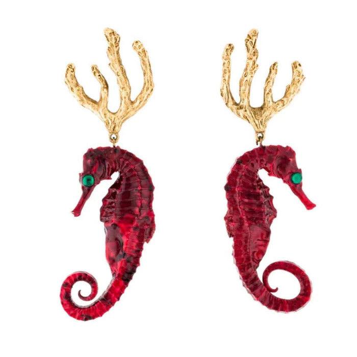 YVES SAINT LAURENT Vintage Red Gold Seahorse Earrings Ysl - theREMODA