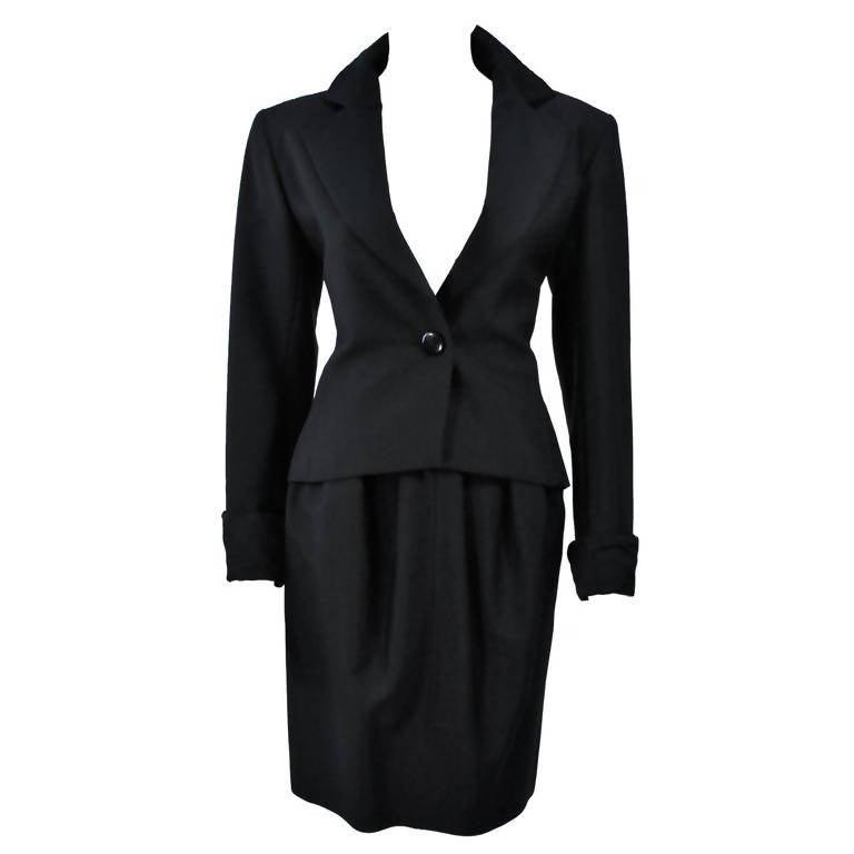 YVES SAINT LAURENT Wool Black Skirt Suit with Satin Trim | Size 36 - theREMODA