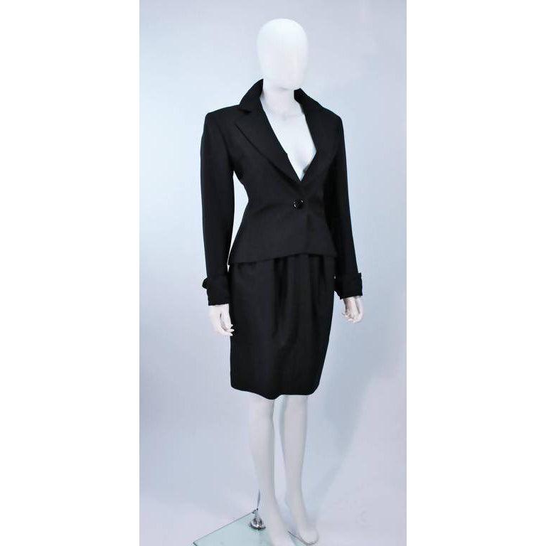 YVES SAINT LAURENT Wool Black Skirt Suit with Satin Trim | Size 36 - theREMODA